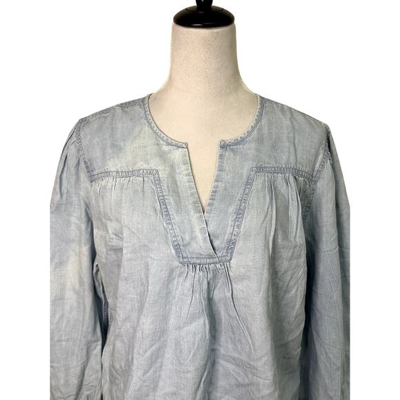 Treasure & Bond Long Sleeves Blouse V-Neck Chambray Elastic Cuffs Blue W M NWT - Picture 3 of 10